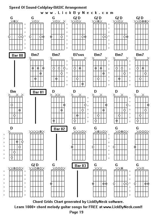 Chord Grids Chart of chord melody fingerstyle guitar song-Speed Of Sound-Coldplay-BASIC Arrangement,generated by LickByNeck software.